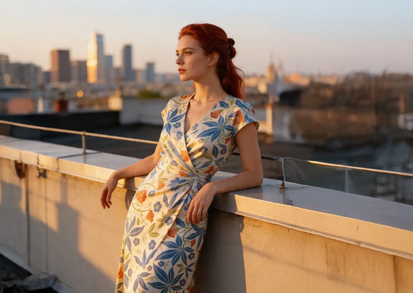 Elegant Floral Wrap Dress at Sunset
